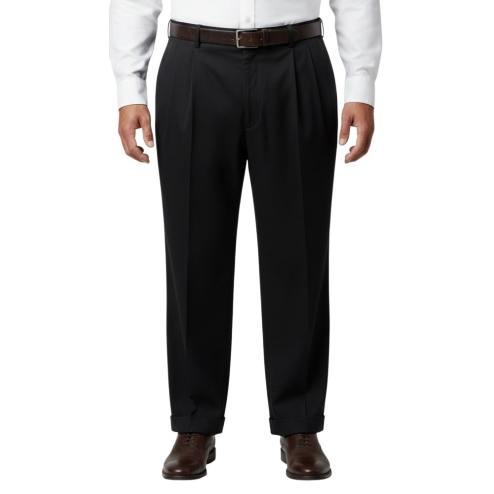Eddie Bauer Pleated Khakis Mens 46x30 Black Chino Pants Wrinkle Free Cotton Work